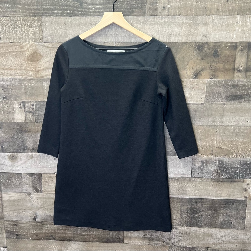 Sportmax Classic Black Shift Dress Jersey Wool Blend and Silk Panel Colorblock